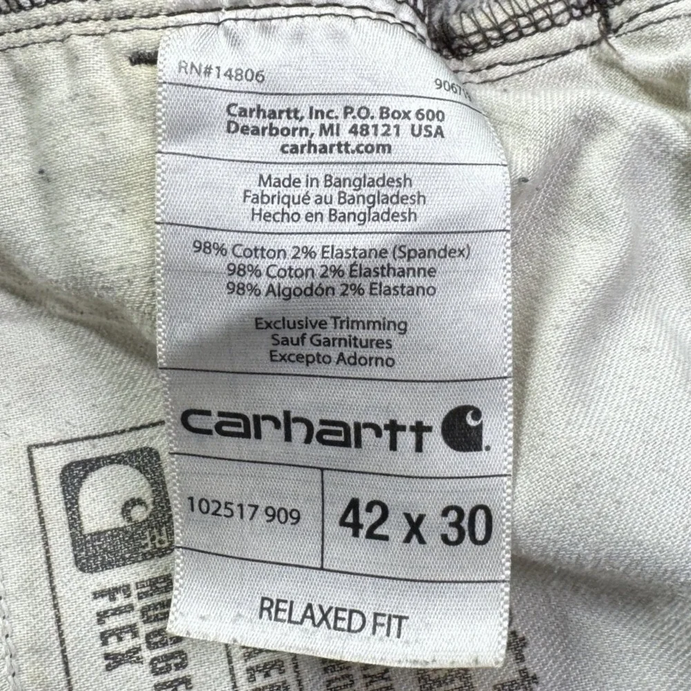 Carhartt Rugged Flex Relaxed Fit Canvas Work Pants Mens 42x30 Brown Streetwear